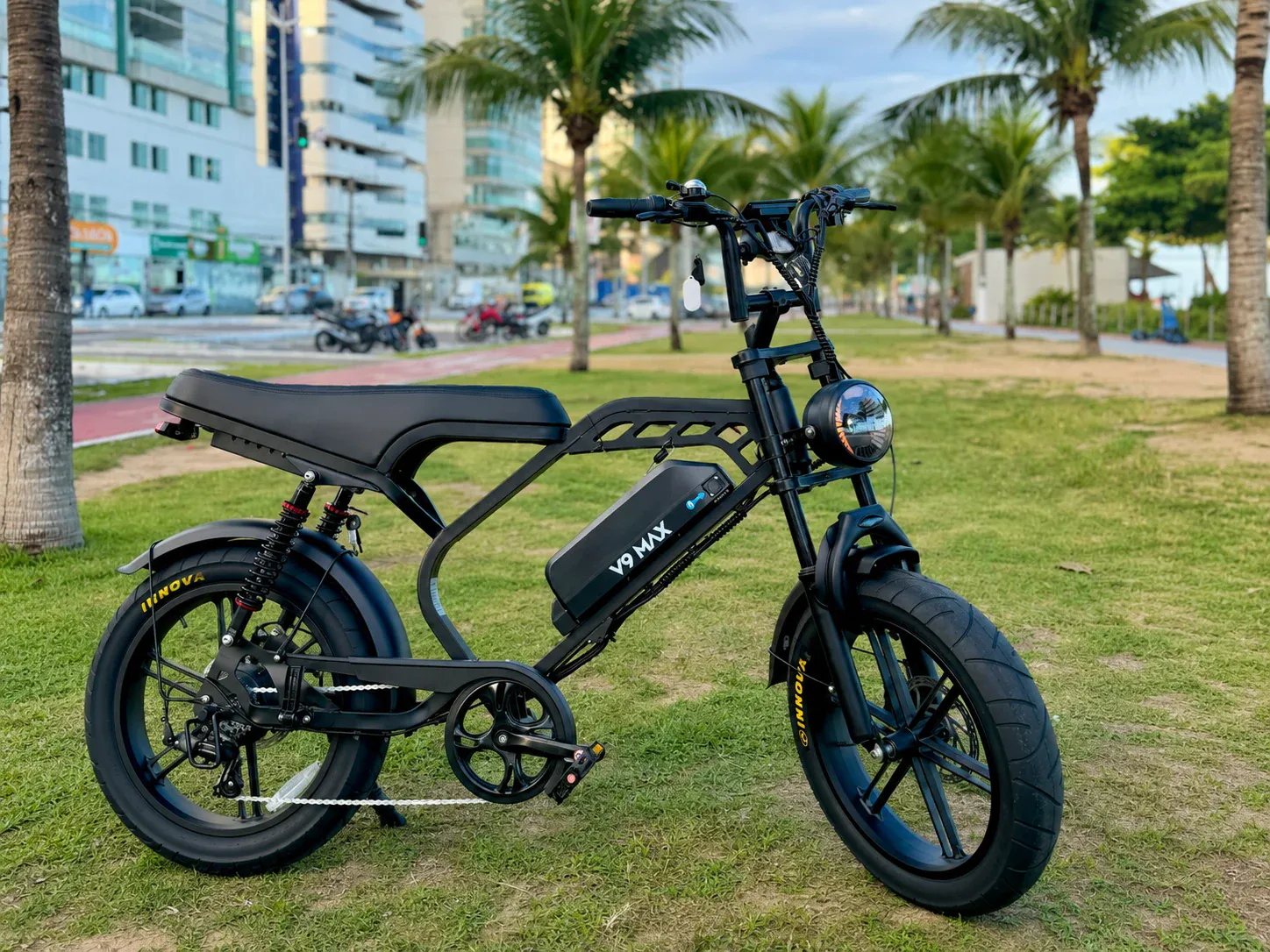 V9 Max em área verde à beira-mar